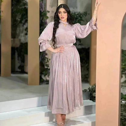 Fashionable Arab  Women's Bright Silk Satin Dress