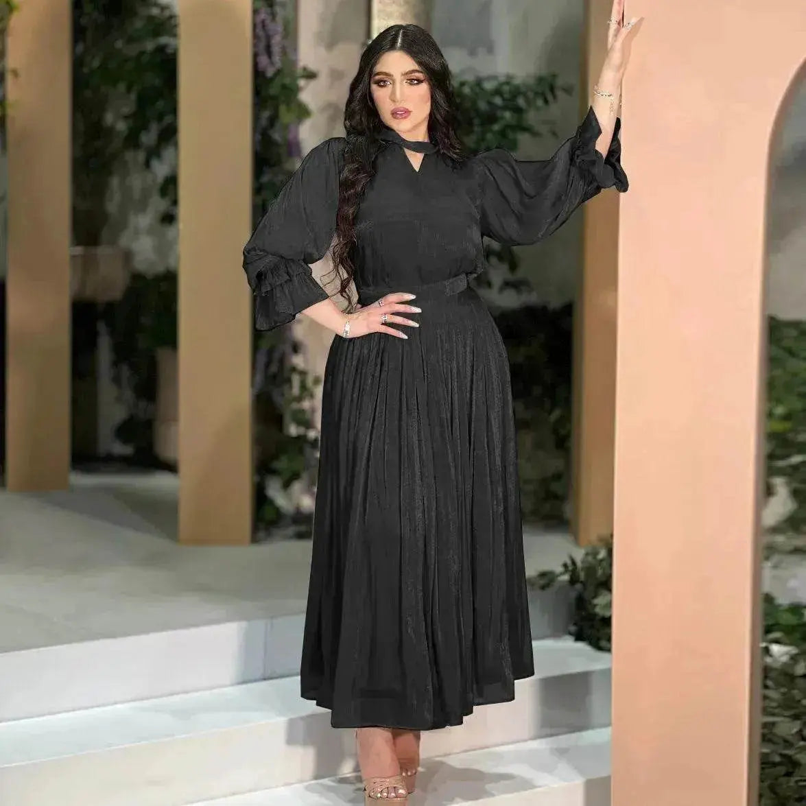 Fashionable Arab  Women's Bright Silk Satin Dress