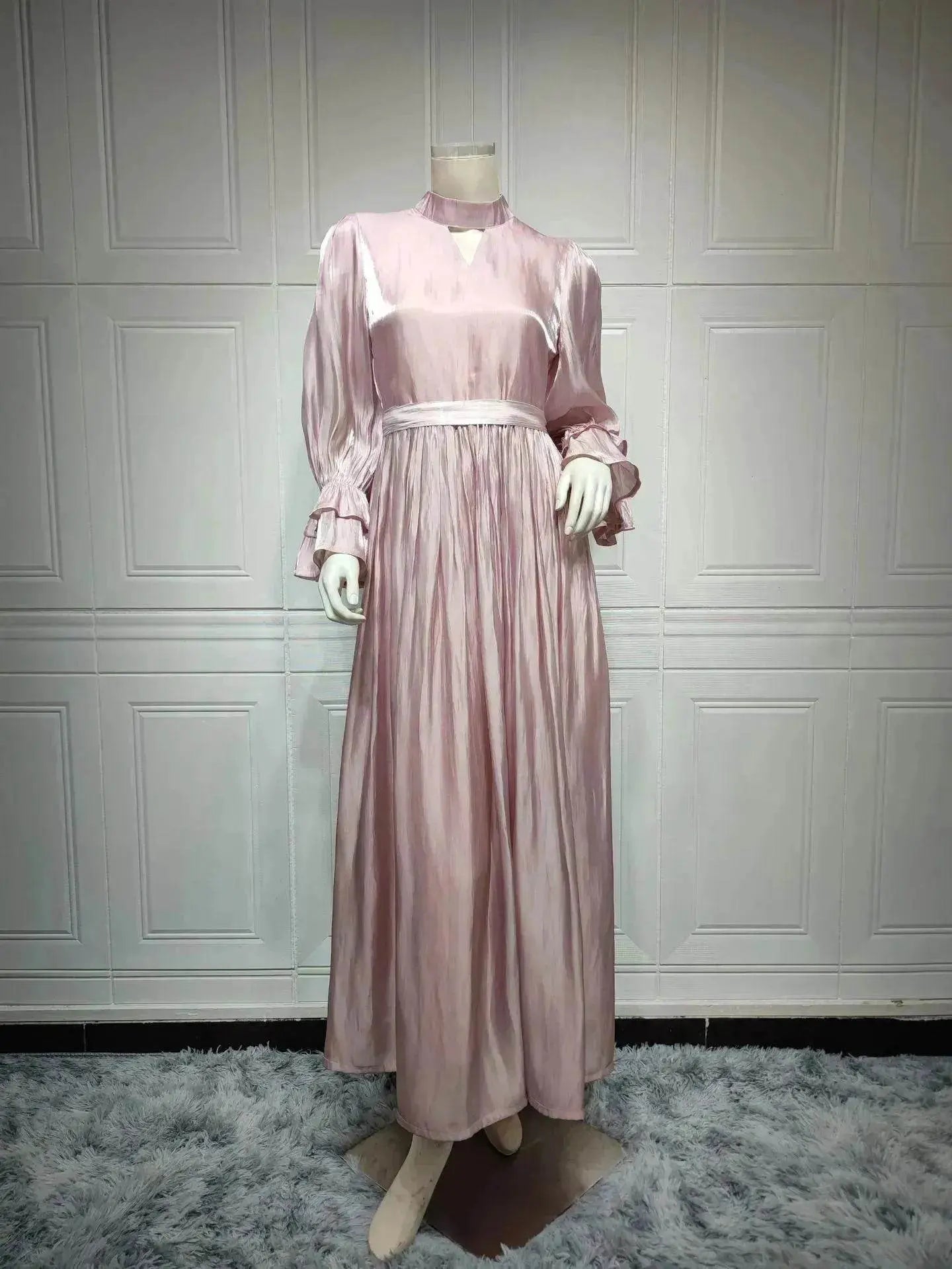 Fashionable Arab  Women's Bright Silk Satin Dress