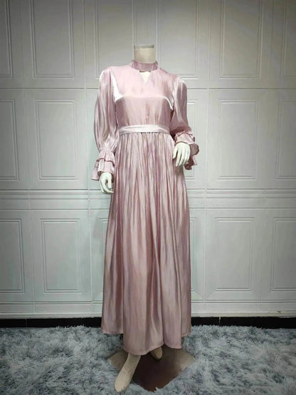 Fashionable Arab  Women's Bright Silk Satin Dress