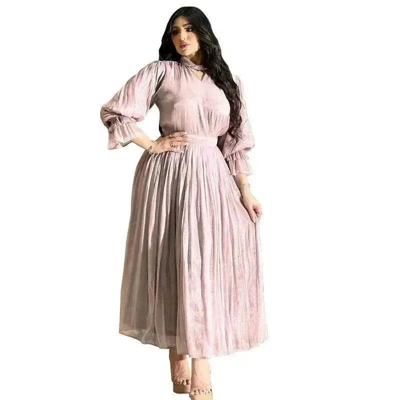 Fashionable Arab  Women's Bright Silk Satin Dress
