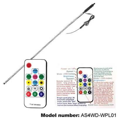 Remote Control Antenna RGB 360 Degree Spiral 1.5m 5ft LED Whip Lights for ATV UTV 4WD