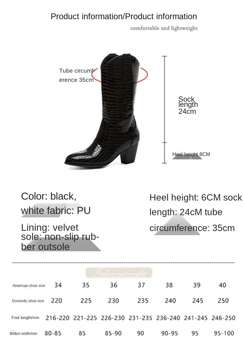 Botas De Mujer Western Cowboy Boots for Women PU Leather Chelsea Boots High Heels Gothic Platform Shoes Big Size 46 47 48 307-1