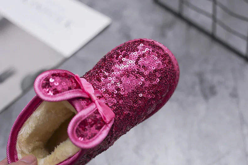 Girls Snow Boots Kids Ankle Boots Autumn Winter Fashion Princess Cute Rabbit Ear with Glitter Sequins Warm Thick Plush Cotton