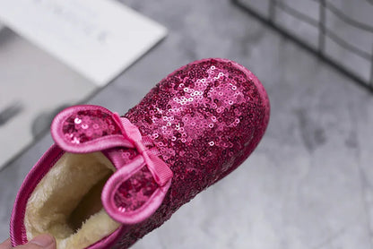 Girls Snow Boots Kids Ankle Boots Autumn Winter Fashion Princess Cute Rabbit Ear with Glitter Sequins Warm Thick Plush Cotton