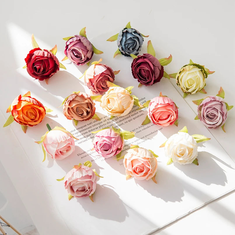 10Pcs Silk Tea Buds Roses Head Wedding Decorative Wreaths Valentine Decora Home Room Diy Gift Box Fake Plants Artificial Flowers
