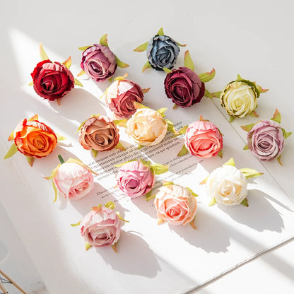 10Pcs Silk Tea Buds Roses Head Wedding Decorative Wreaths Valentine Decora Home Room Diy Gift Box Fake Plants Artificial Flowers