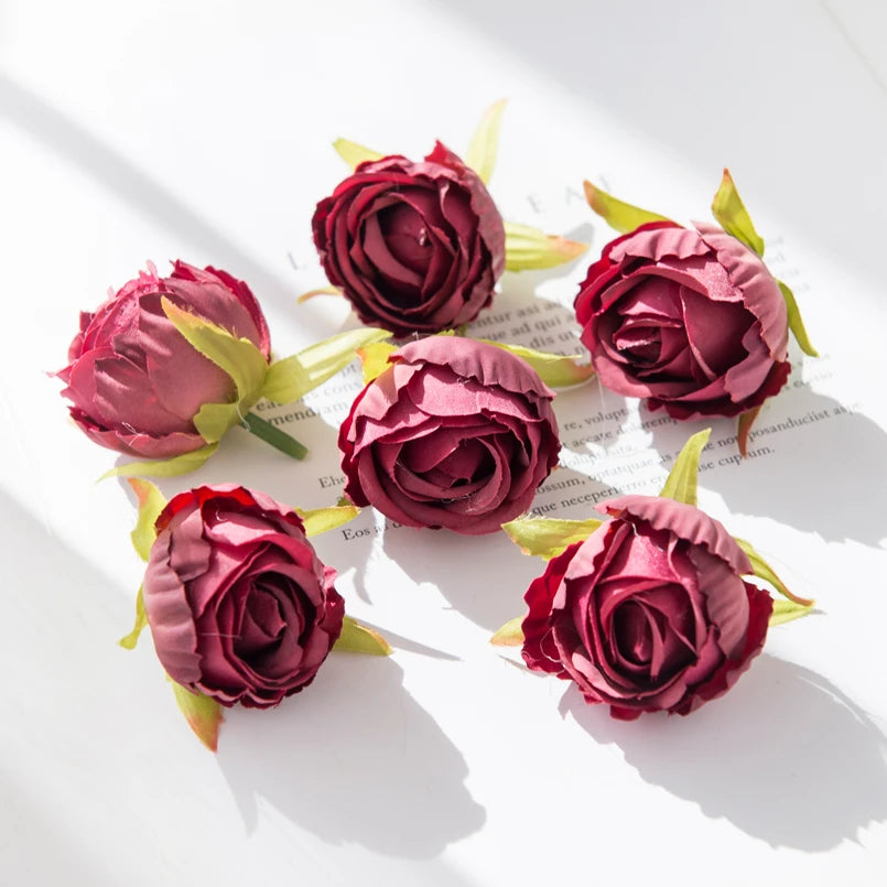 10Pcs Silk Tea Buds Roses Head Wedding Decorative Wreaths Valentine Decora Home Room Diy Gift Box Fake Plants Artificial Flowers