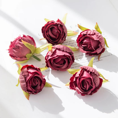 10Pcs Silk Tea Buds Roses Head Wedding Decorative Wreaths Valentine Decora Home Room Diy Gift Box Fake Plants Artificial Flowers