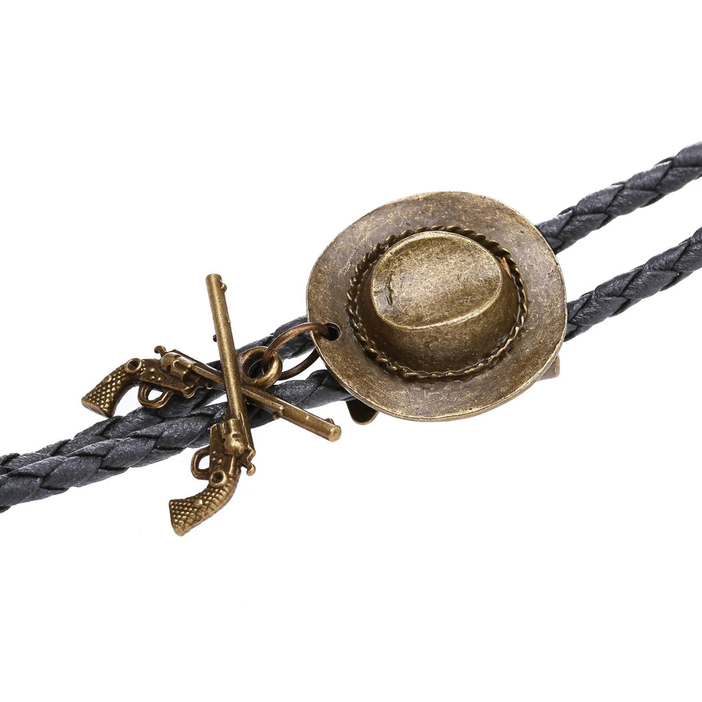 Chapeau de cowboy occidental à double pistolet, cravate bolo, accessoires de mode, cravate bolo en métal