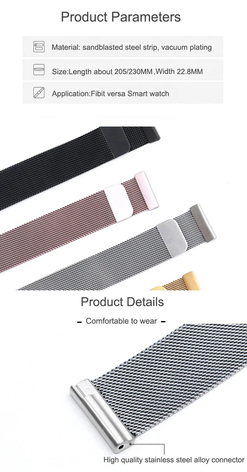 Metal Strap For Fitbit Versa 2 3 4 Lite Sense Band Wrist Milanese Sense 2 Replacement Magnetic Loop Bracelet Fit Bit Watchband