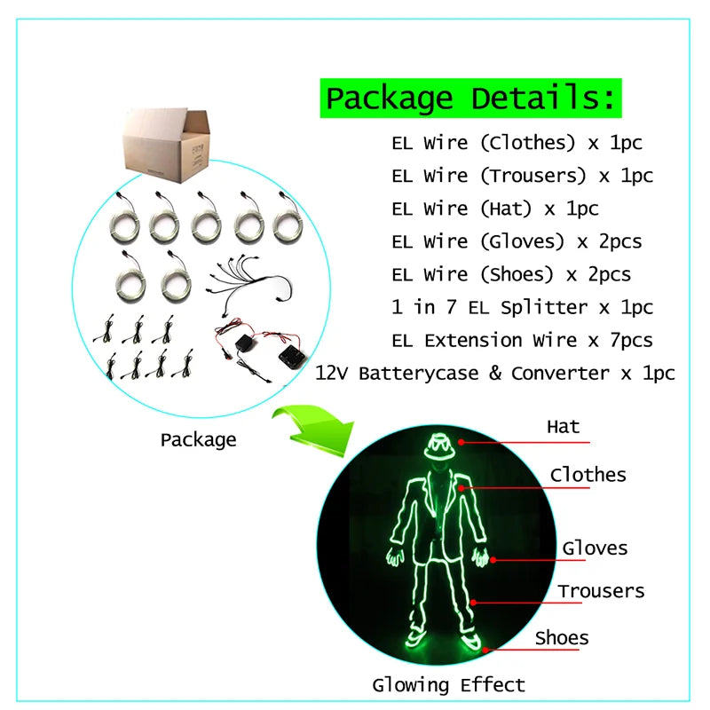 EL Suits New Fashion LED/EL Clothes Luminous Costumes Glow Dance Supplies Light Clothing Men For Holiday DIY Decoration Hot Sale