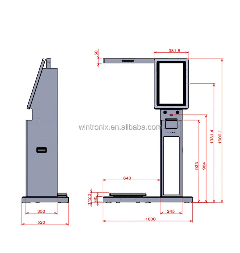 Passport Reader Encrypted Keyboard Barcode Reader Fingerprint Scanner Floor Standing Baggage Scale Airport Self-Service Kiosk