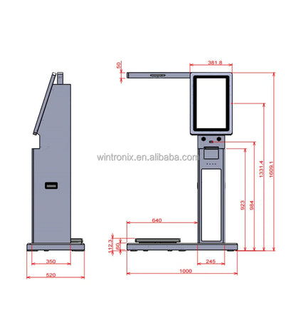 Passport Reader Encrypted Keyboard Barcode Reader Fingerprint Scanner Floor Standing Baggage Scale Airport Self-Service Kiosk