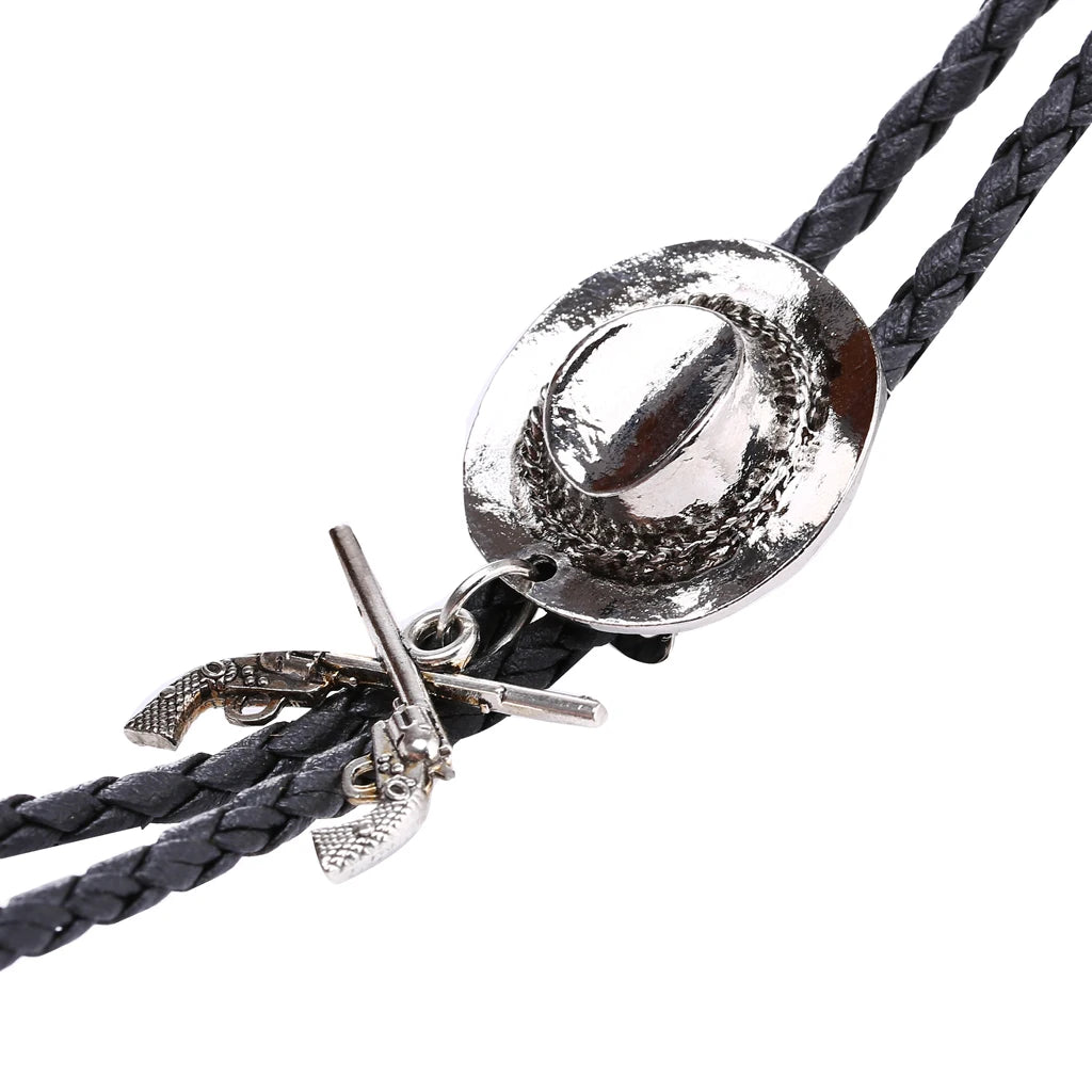 Chapeau de cowboy occidental à double pistolet, cravate bolo, accessoires de mode, cravate bolo en métal