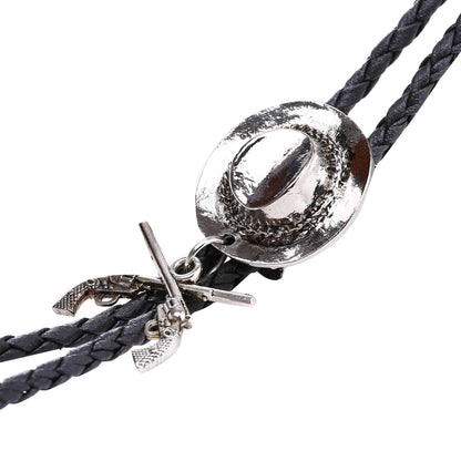 Chapeau de cowboy occidental à double pistolet, cravate bolo, accessoires de mode, cravate bolo en métal