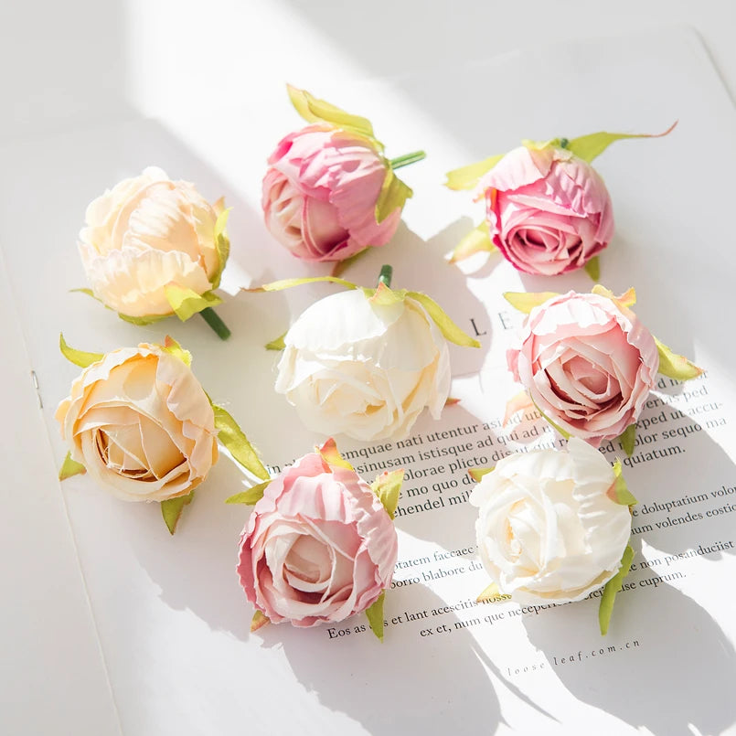 10Pcs Silk Tea Buds Roses Head Wedding Decorative Wreaths Valentine Decora Home Room Diy Gift Box Fake Plants Artificial Flowers