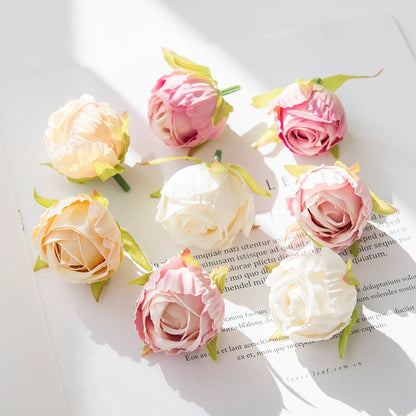 10Pcs Silk Tea Buds Roses Head Wedding Decorative Wreaths Valentine Decora Home Room Diy Gift Box Fake Plants Artificial Flowers