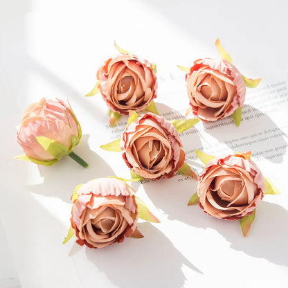 10Pcs Silk Tea Buds Roses Head Wedding Decorative Wreaths Valentine Decora Home Room Diy Gift Box Fake Plants Artificial Flowers