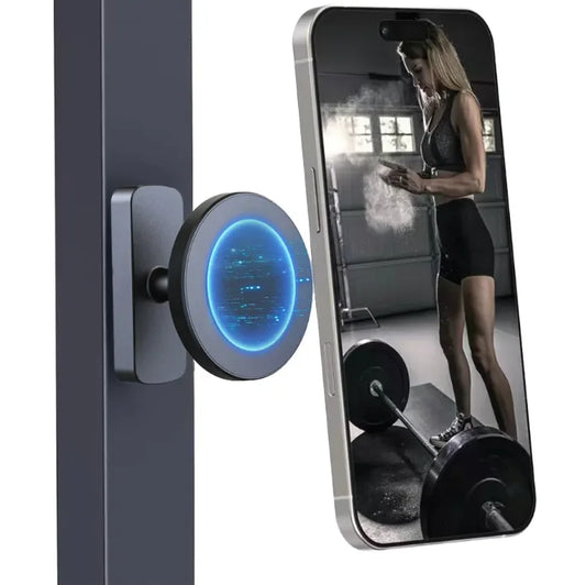 Gym Magnetic Phone Holder, Dual Strong N52 Magnets Mount for Any Metal Surface, 360 Adjustable Compatible with MagSafe iPhone