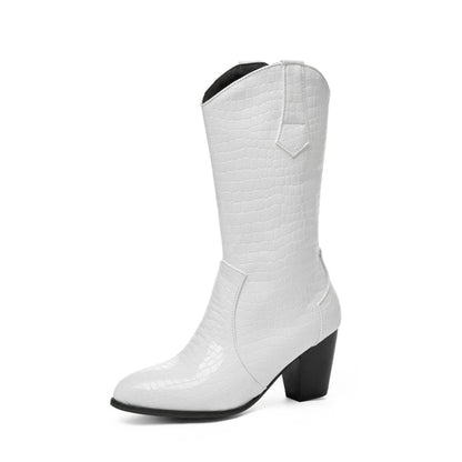 Botas De Mujer Western Cowboy Boots for Women PU Leather Chelsea Boots High Heels Gothic Platform Shoes Big Size 46 47 48 307-1