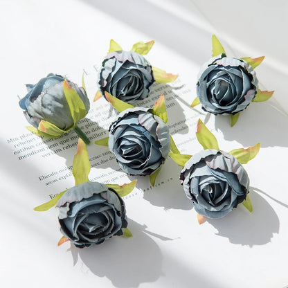10Pcs Silk Tea Buds Roses Head Wedding Decorative Wreaths Valentine Decora Home Room Diy Gift Box Fake Plants Artificial Flowers
