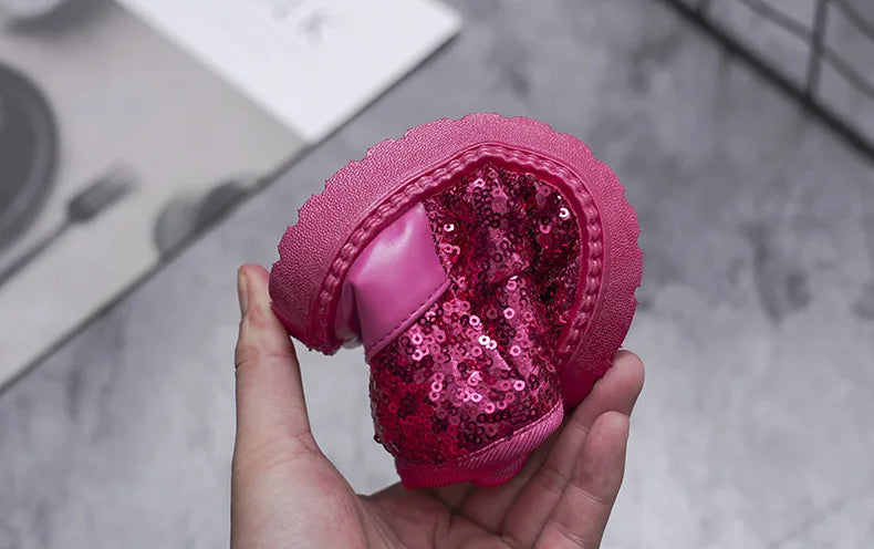 Girls Snow Boots Kids Ankle Boots Autumn Winter Fashion Princess Cute Rabbit Ear with Glitter Sequins Warm Thick Plush Cotton