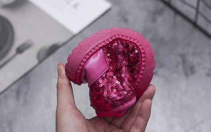 Girls Snow Boots Kids Ankle Boots Autumn Winter Fashion Princess Cute Rabbit Ear with Glitter Sequins Warm Thick Plush Cotton