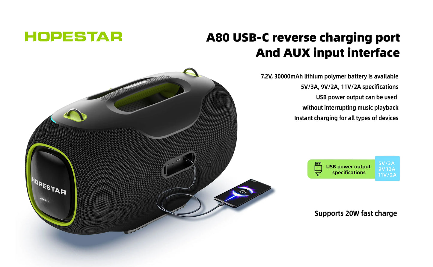 Hopestar speaker A80 alto gravador de áudio portátil de alta qualidade 350W RGB subwoofer home theater USB party computer DC