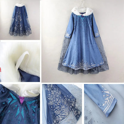 Déguisement pour fille, robe à manches longues, tenue de cosplay, princesse des neiges, tenue d'Halloween, de fête d'anniversaire