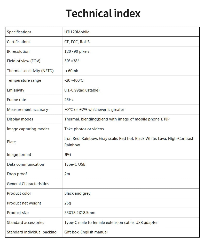UNI-T UTi120 Мобильный UTI120MS USB Инфракрасный Тепловизор Мобильные Телефоны Термографическая Камера Имиджер Камера ДляРемонта
