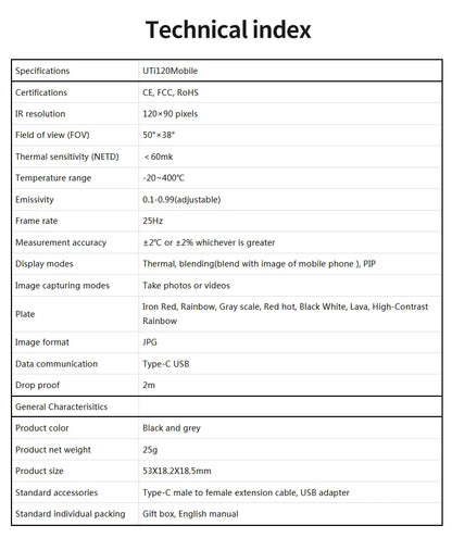 UNI-T UTi120 Мобильный UTI120MS USB Инфракрасный Тепловизор Мобильные Телефоны Термографическая Камера Имиджер Камера ДляРемонта