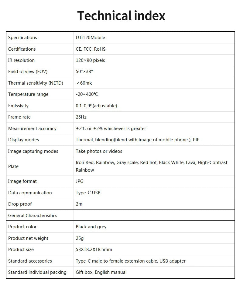 UNI-T UTi120 Мобильный UTI120MS USB Инфракрасный Тепловизор Мобильные Телефоны Термографическая Камера Имиджер Камера ДляРемонта