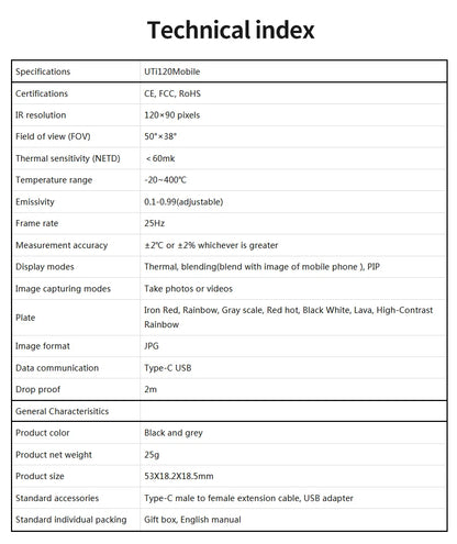 UNI-T UTi120 Мобильный UTI120MS USB Инфракрасный Тепловизор Мобильные Телефоны Термографическая Камера Имиджер Камера ДляРемонта