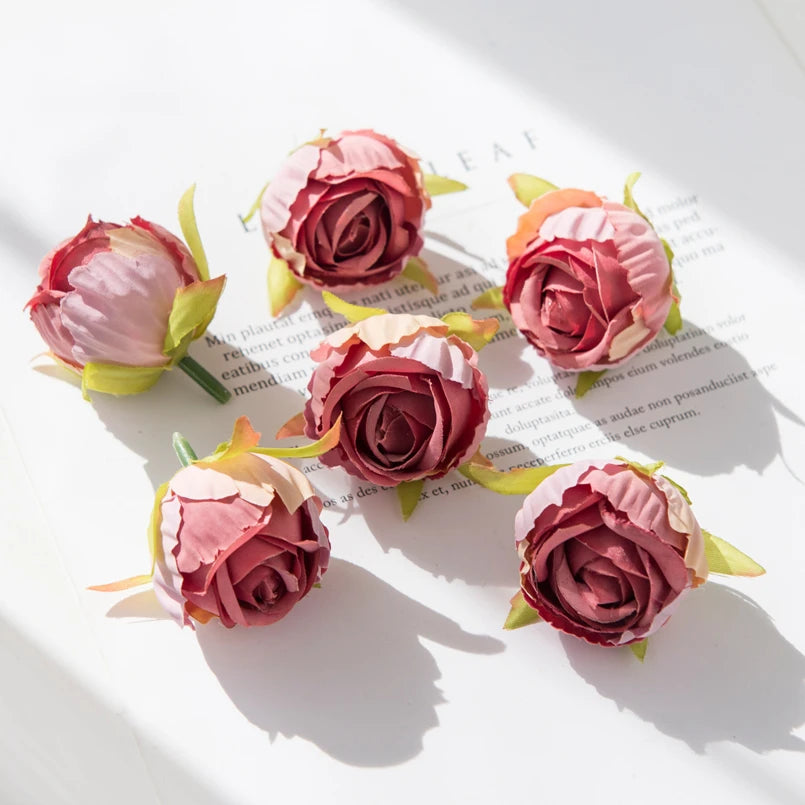 10Pcs Silk Tea Buds Roses Head Wedding Decorative Wreaths Valentine Decora Home Room Diy Gift Box Fake Plants Artificial Flowers