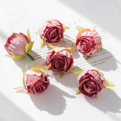 10Pcs Silk Tea Buds Roses Head Wedding Decorative Wreaths Valentine Decora Home Room Diy Gift Box Fake Plants Artificial Flowers