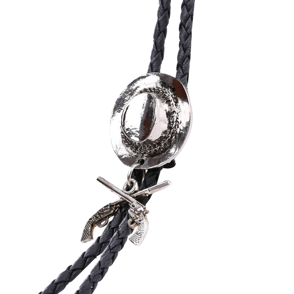 Chapeau de cowboy occidental à double pistolet, cravate bolo, accessoires de mode, cravate bolo en métal