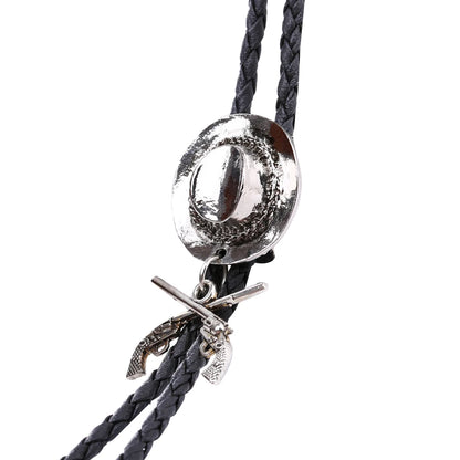 Chapeau de cowboy occidental à double pistolet, cravate bolo, accessoires de mode, cravate bolo en métal