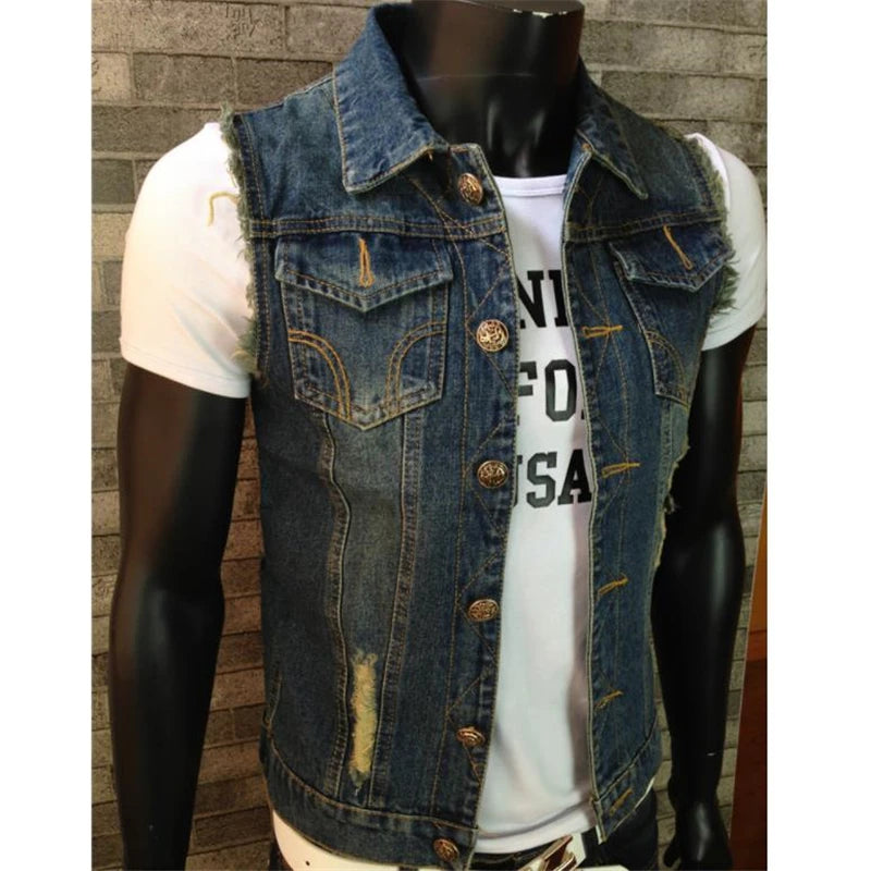 Hot Sale Jeans Vests Denim Vest Fleece Vest Mens Gilet Tactical Vests Hot Sale Gilet Biker Homme Sleeveless Jacket Male Tank