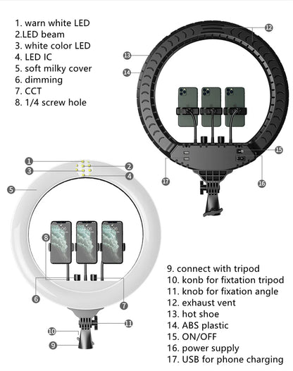 18-Inch Wheel Ring Light with Phone Holder Stand Remote Controller & Carrying Bag 1 Piece Photographic Lighting Excellent Value