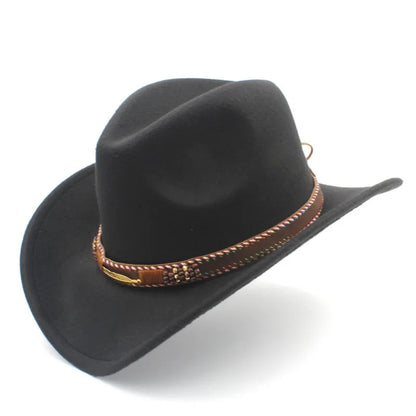Chapeau de cowboy western en laine pour homme et femme, idéal pour l'hiver, l'automne, le jazz, la cowgirl, le sombrero, 2 grandes tailles