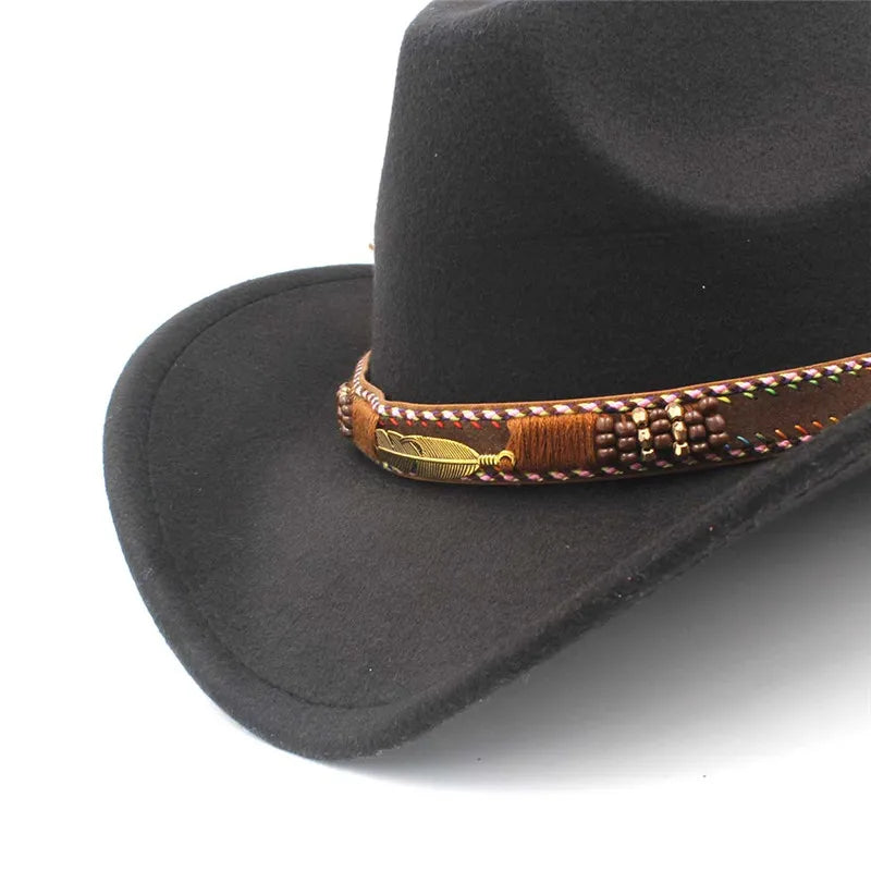 Chapeau de cowboy western en laine pour homme et femme, idéal pour l'hiver, l'automne, le jazz, la cowgirl, le sombrero, 2 grandes tailles