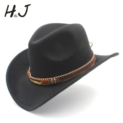 Chapeau de cowboy western en laine pour homme et femme, idéal pour l'hiver, l'automne, le jazz, la cowgirl, le sombrero, 2 grandes tailles