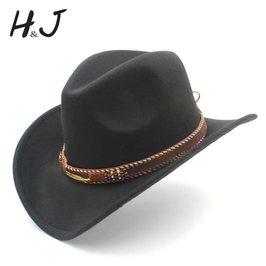 Chapeau de cowboy western en laine pour homme et femme, idéal pour l'hiver, l'automne, le jazz, la cowgirl, le sombrero, 2 grandes tailles