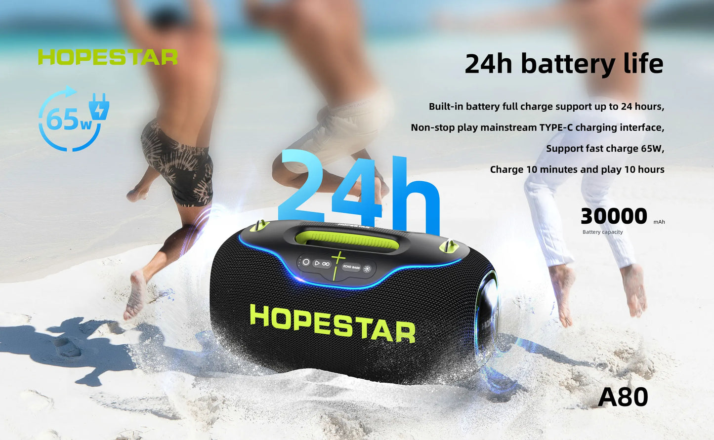 Hopestar speaker A80 alto gravador de áudio portátil de alta qualidade 350W RGB subwoofer home theater USB party computer DC