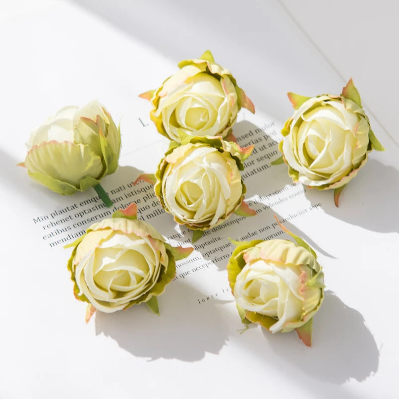 10Pcs Silk Tea Buds Roses Head Wedding Decorative Wreaths Valentine Decora Home Room Diy Gift Box Fake Plants Artificial Flowers
