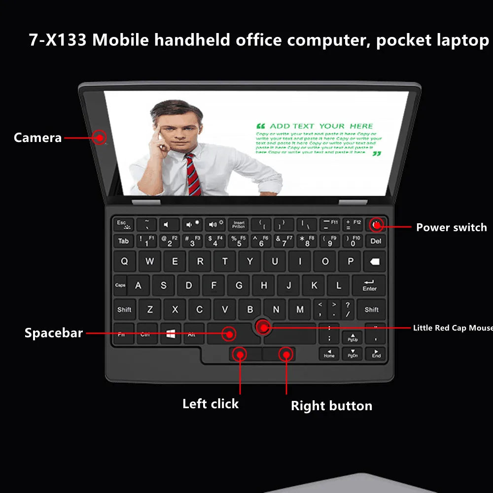7 Inch Mini Laptop 16G 1TB N95 Notebook IPS Touch Screen Portable Netbook Win 11 Pro Mini PC Micro Computer Bluetooth 4.2