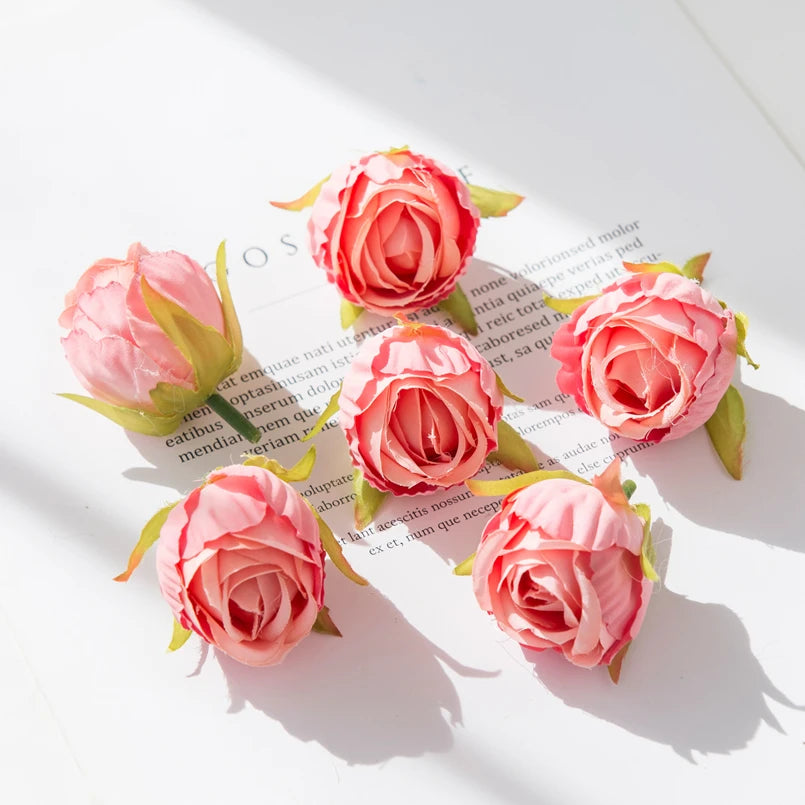 10Pcs Silk Tea Buds Roses Head Wedding Decorative Wreaths Valentine Decora Home Room Diy Gift Box Fake Plants Artificial Flowers