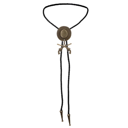 Chapeau de cowboy occidental à double pistolet, cravate bolo, accessoires de mode, cravate bolo en métal