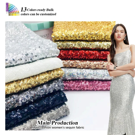 High Quality RX258 Wholesale 3mm 13colors White Color Matt High Density Sequin Satin Based Embroidery Fabric